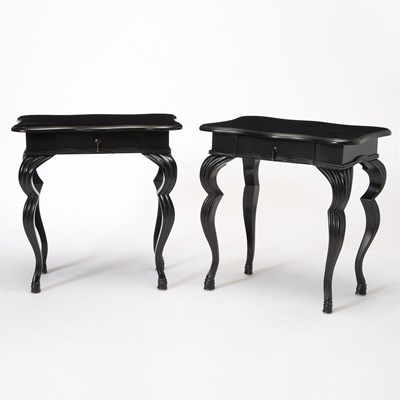 Lot 228 - Pair of Dutch Rococo Style Black Lacquered Wood Side Tables