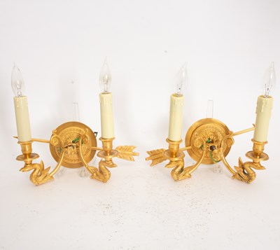 Lot 111 - Pair of Empire Style Gilt Metal Two-Light Sconces
