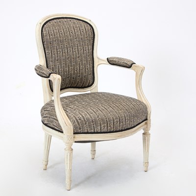 Lot 277 - Louis XVI Style Upholstered Painted Wood Fauteuil