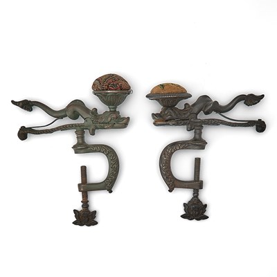 Lot 296 - Two Painted Cast Iron Dolphin Form Sewing Clamps