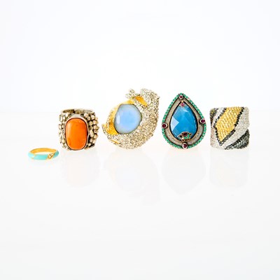 Lot 1052 - Group of Silver, Metal, Rhinestone and Colored Stone Rings