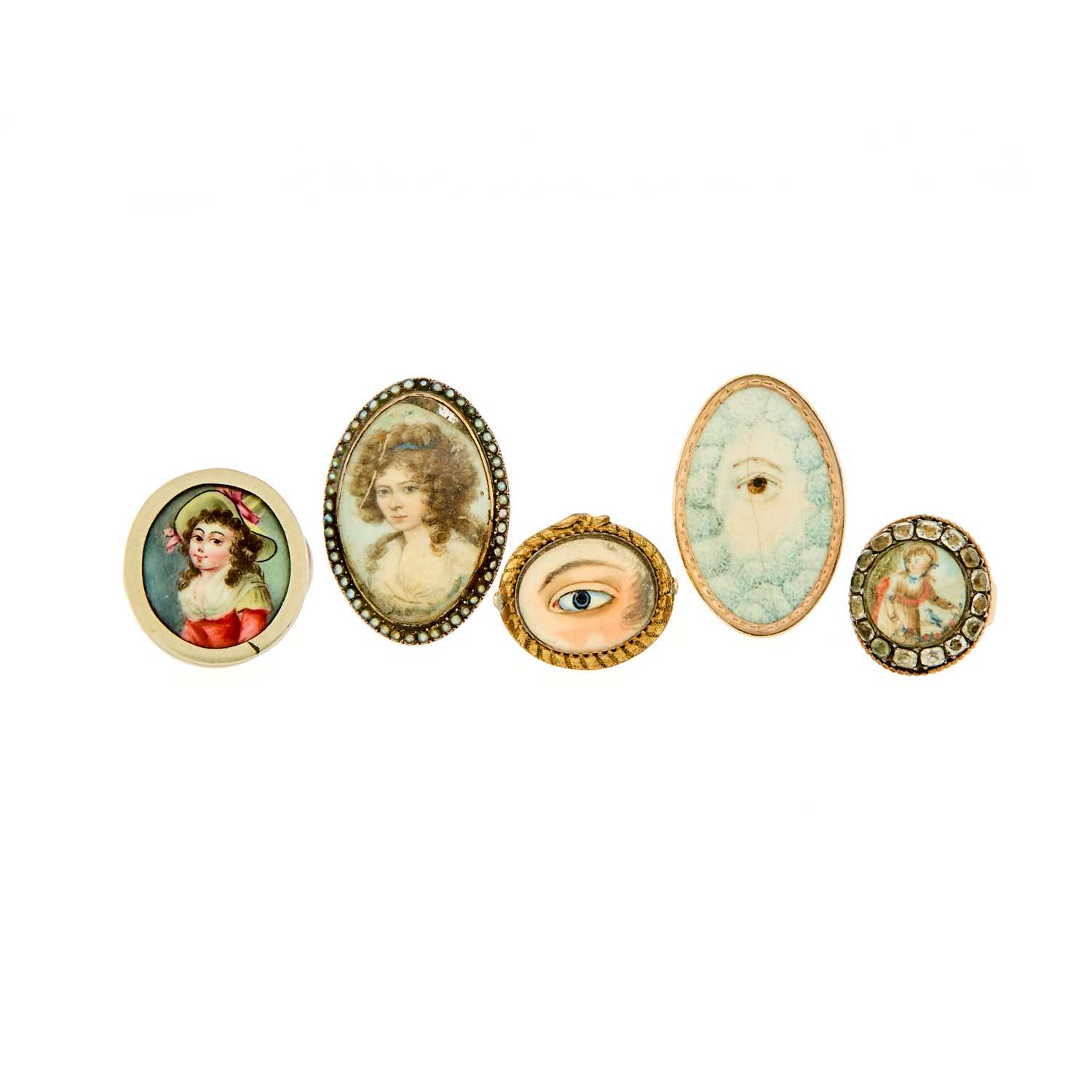 Lot 1049 - Group of Gold, Metal and Portrait Miniature and Lover's Eye Rings