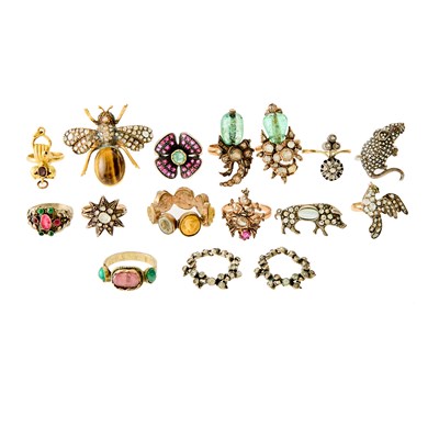 Lot 1051 - Group of Gold, Metal and Colored Stone Rings