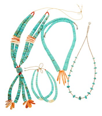 Lot 1055 - Group of Turquoise, Spiny Oyster, Shell, Mother-of-Pearl and Coral Bead Necklaces