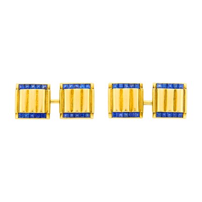 Lot 1089 - Pair of Gold and Sapphire Cufflinks