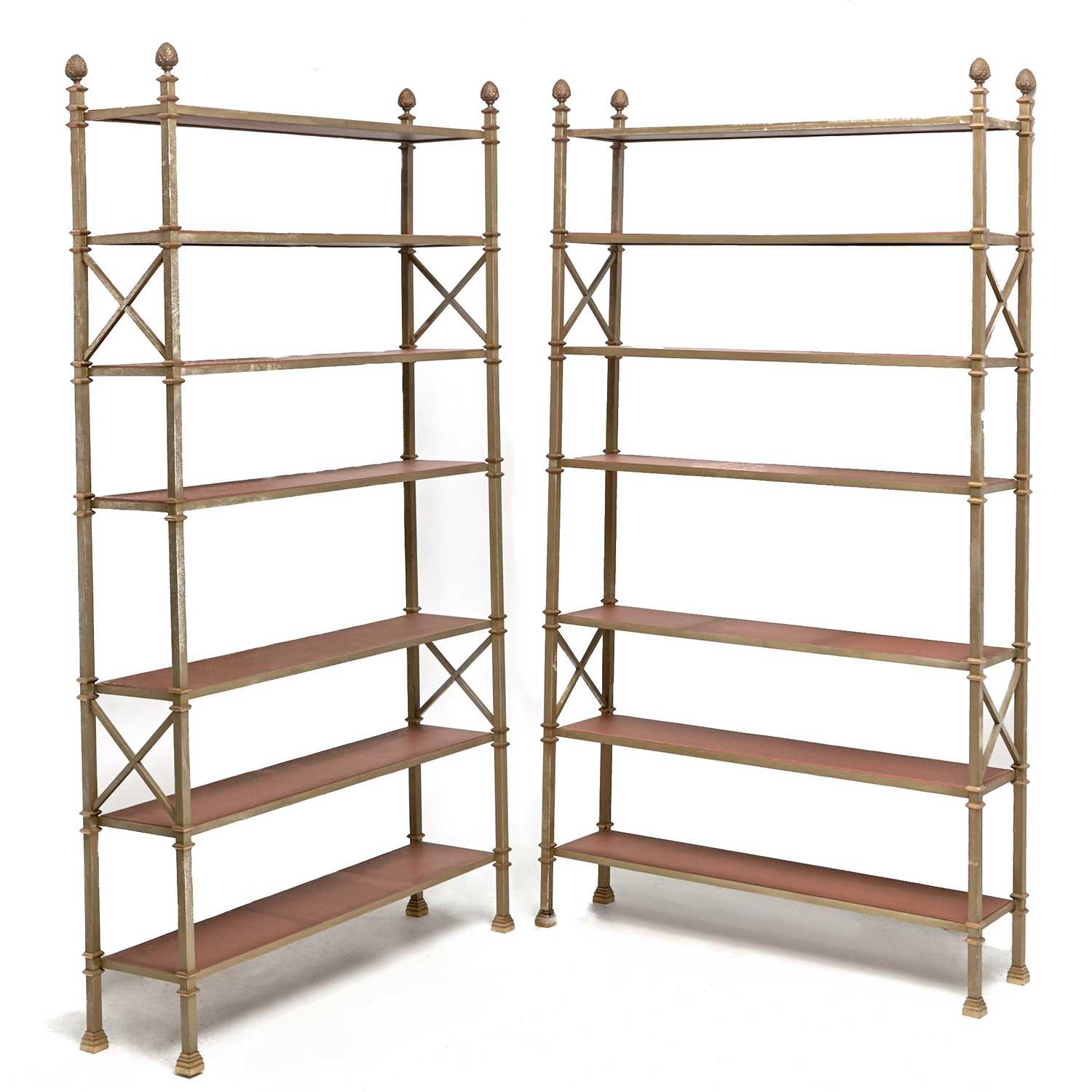 Lot 293 - Pair of Metal and Leather Bookcases