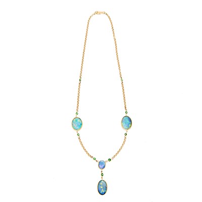 Lot 1195 - Gold, Black Opal and Tsavorite Garnet Necklace