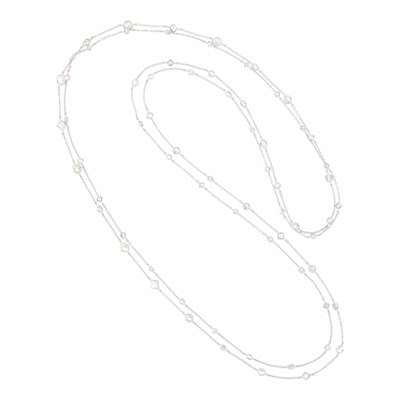 Lot 62 - Long White Gold and Diamond Chain Necklace