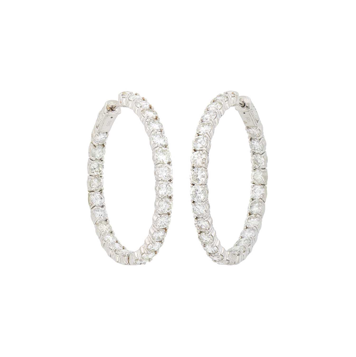 Lot 73 - Pair of White Gold and Diamond Hoop Earrings