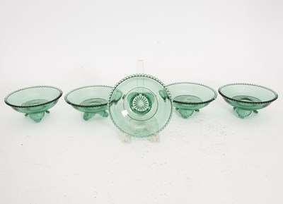 Lot 134 - Set of Five Green Glass Footed Bowls