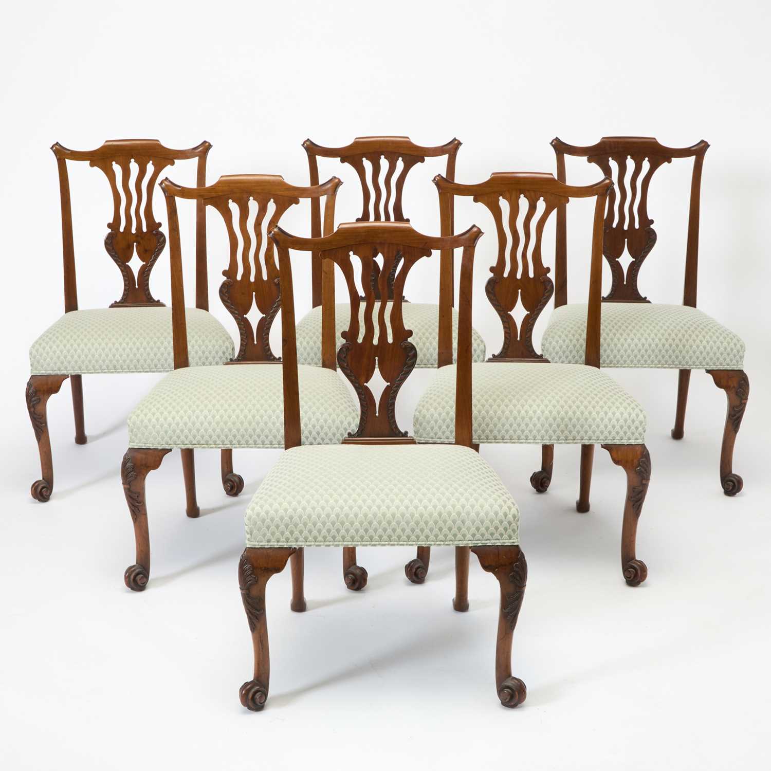 Lot 194 - Set of Six George III Style Upholstered Mahogany Dining Side Chairs