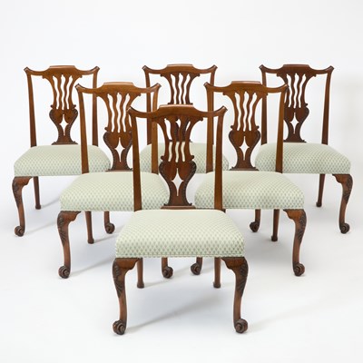 Lot 194 - Set of Six George III Style Upholstered Mahogany Dining Side Chairs