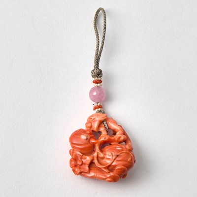 Lot 468 - A Chinese Red Coral Toggle of a Squirrel