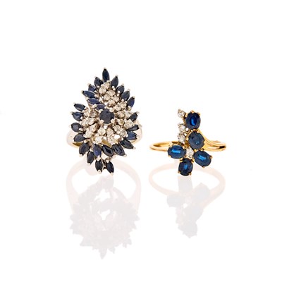 Lot 1243 - Two White Gold, Gold, Sapphire and Diamond Rings