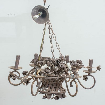 Lot 156 - Louis XV Style Porcelain-Mounted Tole-Peinte Chandelier
