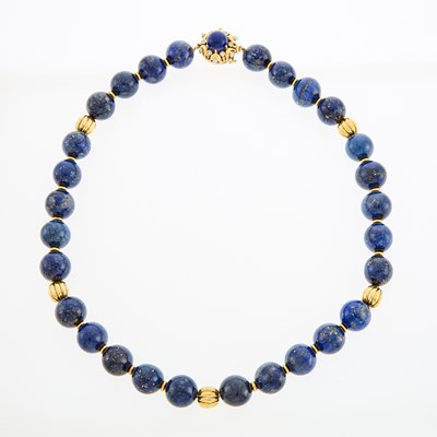 Lot 1148 - Lapis and Gold Bead Necklace