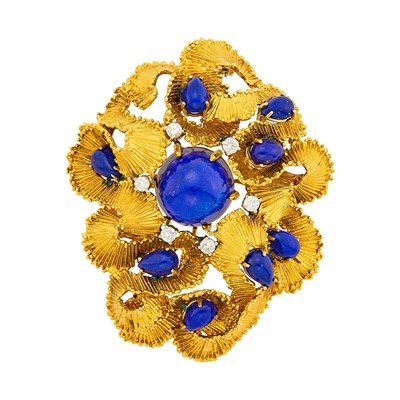 Lot 24 - Gold, Lapis and Diamond Clip-Brooch