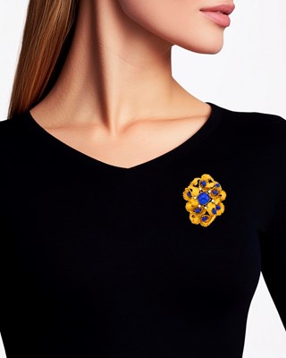 Lot 24 - Gold, Lapis and Diamond Clip-Brooch