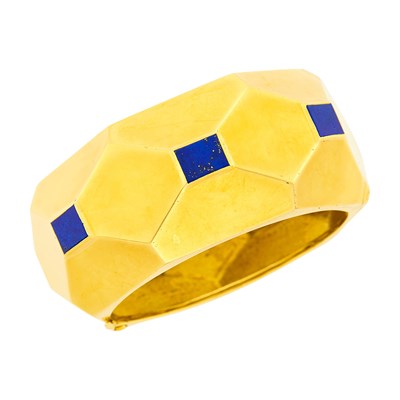 Lot 32 - Tiffany & Co. Gold and Lapis Cuff Bangle Bracelet