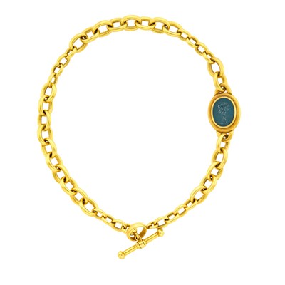 Lot 15 - Barry Kieselstein-Cord Gold and Bloodstone Intaglio Link Toggle Necklace
