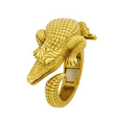 Lot 46 - Barry Kieselstein-Cord Gold Alligator Cuff Bangle Bracelet