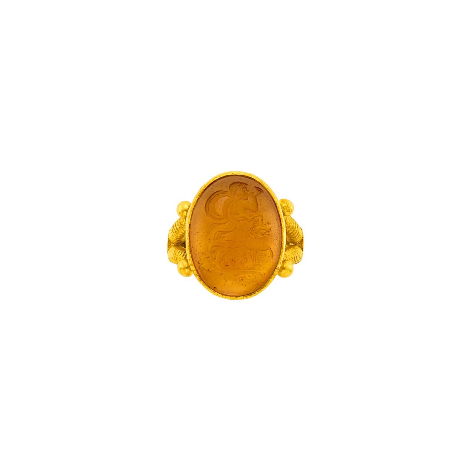 Lot 10 - Elizabeth Locke Hammered Gold, Carved Citrine Intaglio and Mother-of-Pearl Ring