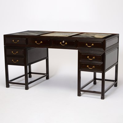 Lot 118 - A Chinese Marble-Inset Hongmu Partners Desk