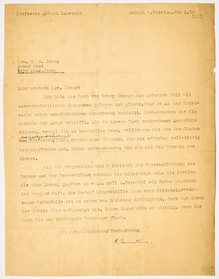 Lot 51 - A remarkable letter by Einstein on the economist Henry George