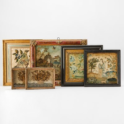 Lot 160 - Group of Six Framed Embroidered Works and Reliquaries
