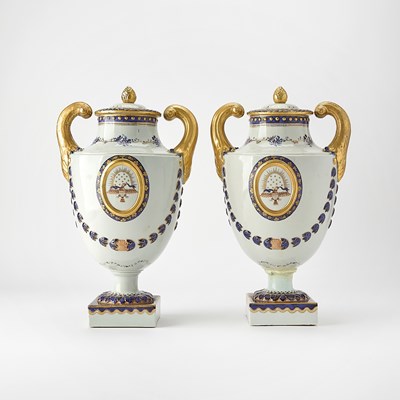 Lot 163 - Pair of Mottahedeh Lowesoft Porcelain Urns