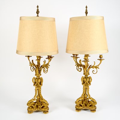 Lot 265 - Pair of Louis XVI Style Gilt Bronze Candelabra as Lamps