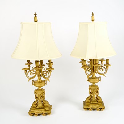Lot 259 - Pair of Louis XVI Style Gilt Bronze Candelabra as Lamps