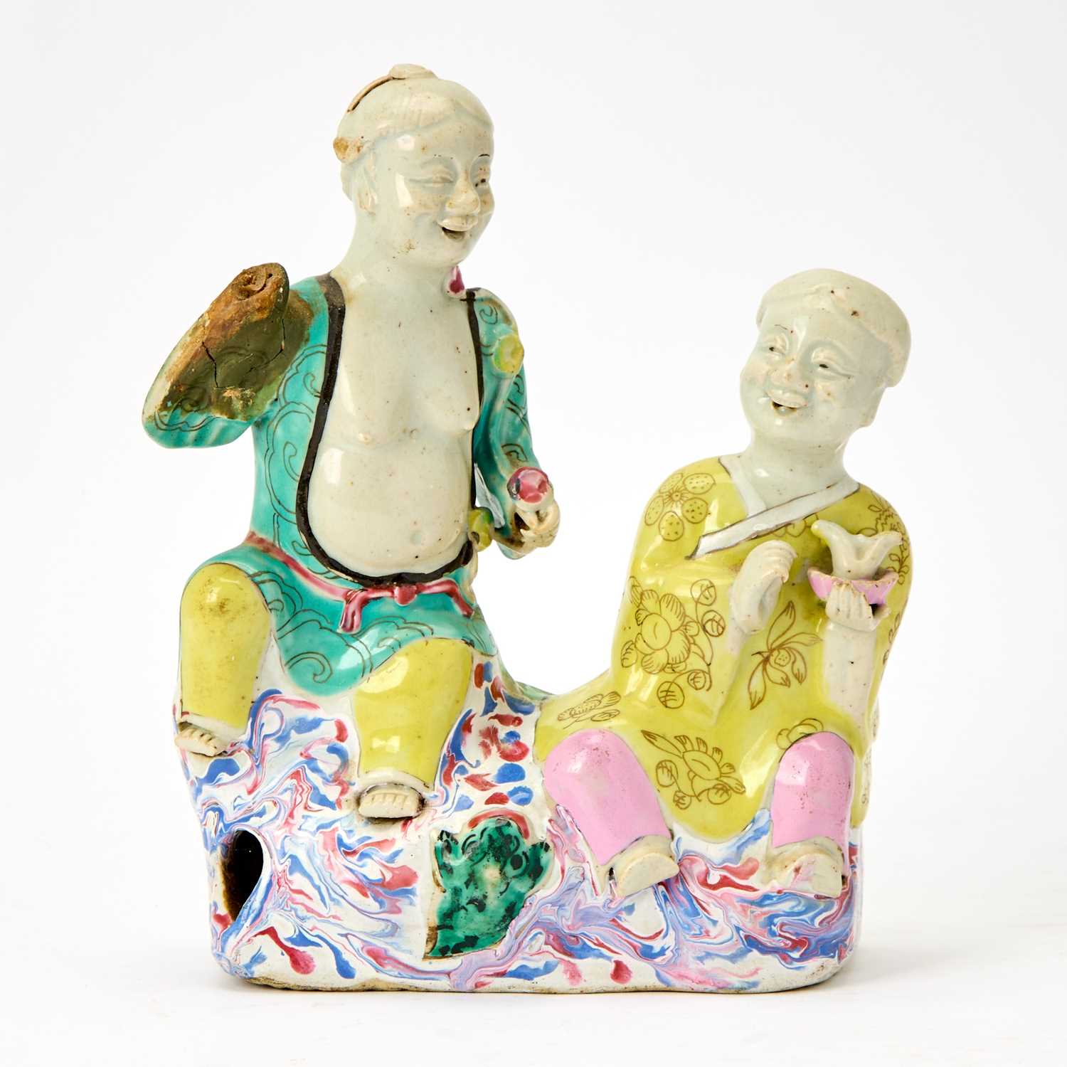 Lot 108 - Chinese Enameled Porcelain Figure of Hehe Erxian