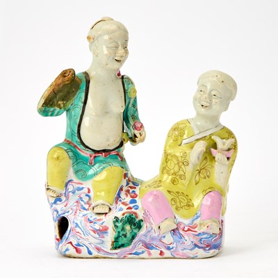 Lot 108 - Chinese Enameled Porcelain Figure of Hehe Erxian