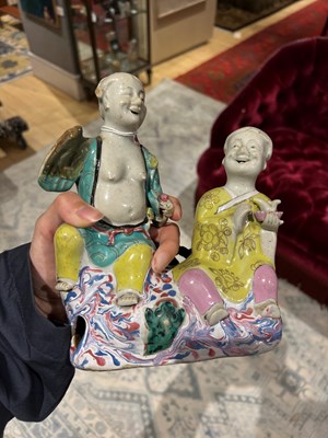 Lot 108 - Chinese Enameled Porcelain Figure of Hehe Erxian