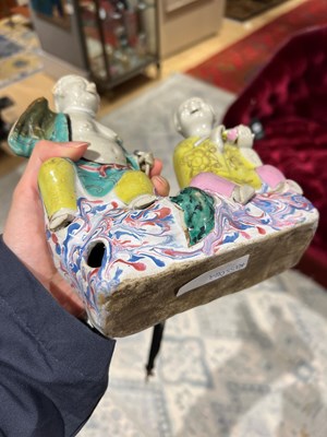 Lot 108 - Chinese Enameled Porcelain Figure of Hehe Erxian