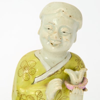 Lot 108 - Chinese Enameled Porcelain Figure of Hehe Erxian