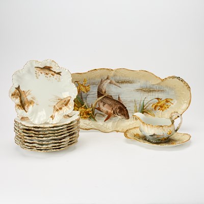 Lot 271 - Limoges Hand-Painted Porcelain Partial Fish Service