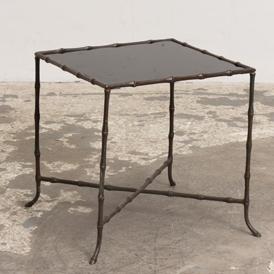 Lot 183 - Black Tinted Glass Top Low Table with Faux Bamboo Brass Support