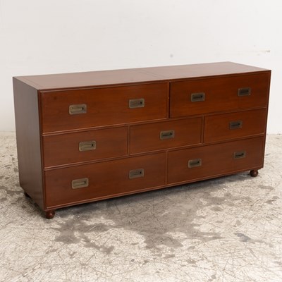 Lot 184 - Baker Campaign Style Mahogany Chest of Drawers