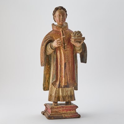 Lot 258 - Colonial Latin American Polychrome and Gilt Decorated Santos Figure