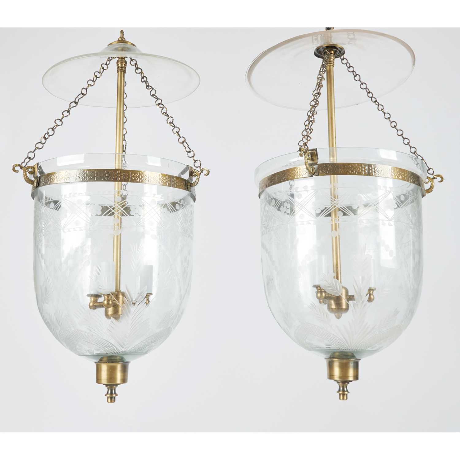 Lot 184 - Pair of Etched Glass Hall Lanterns