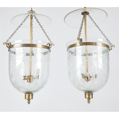Lot 184 - Pair of Etched Glass Hall Lanterns