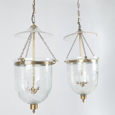Lot 184 - Pair of Etched Glass Hall Lanterns