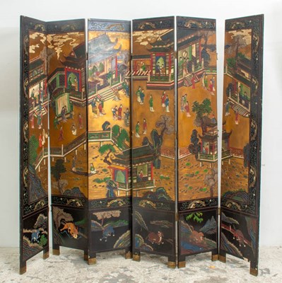 Lot 231 - Chinese Carved Lacquer Six Panel Screen