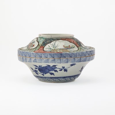 Lot 91 - Large Japanese Porcelain Underglazed Blue and Polychrome Enameled Covered Serving Bowl