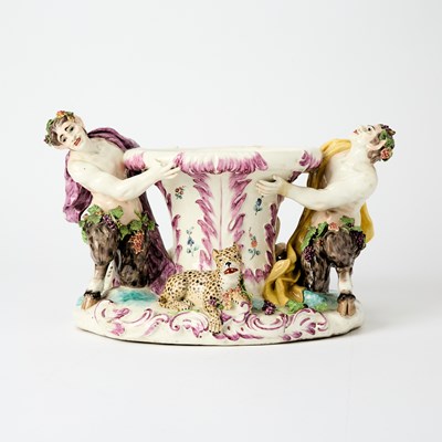 Lot 257 - French Ceramic Figural Centerpiece with Nude Maiden, Satyrs and Panther