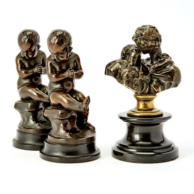 Lot 283 - Group of Three Continental Patinated Bronze Sculptures