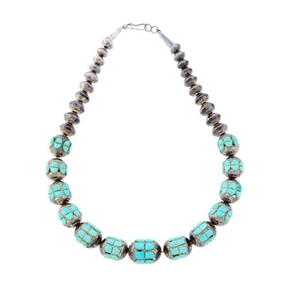 Lot 1223 - Silver and Turquoise Bead Necklace