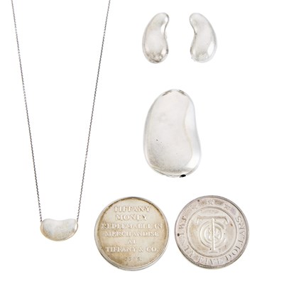 Lot 1211 - Tiffany & Co., Elsa Peretti Group of Silver 'Bean' Jewelry and Coins